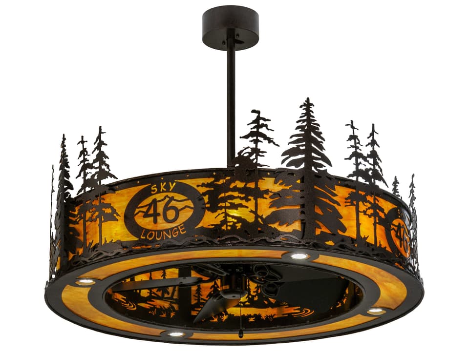 Tall Pines LED 20-Light Outdoor Chandel-Air Fan in Copper Vein