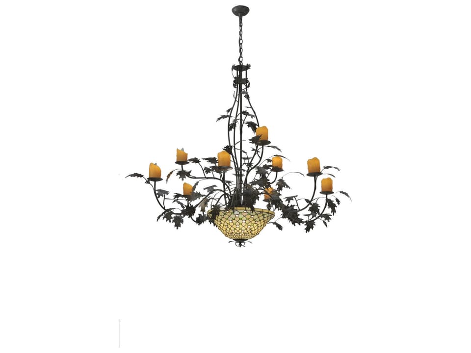 Diamond & Jewel Oak Leaf 12-Light Chandelier in Timeless Bronze