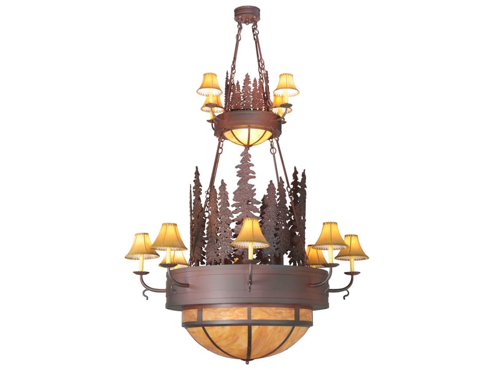 Lighting 15-Light Walden Pine Empire Chandelier in Rust and Ambra Siena Idalight