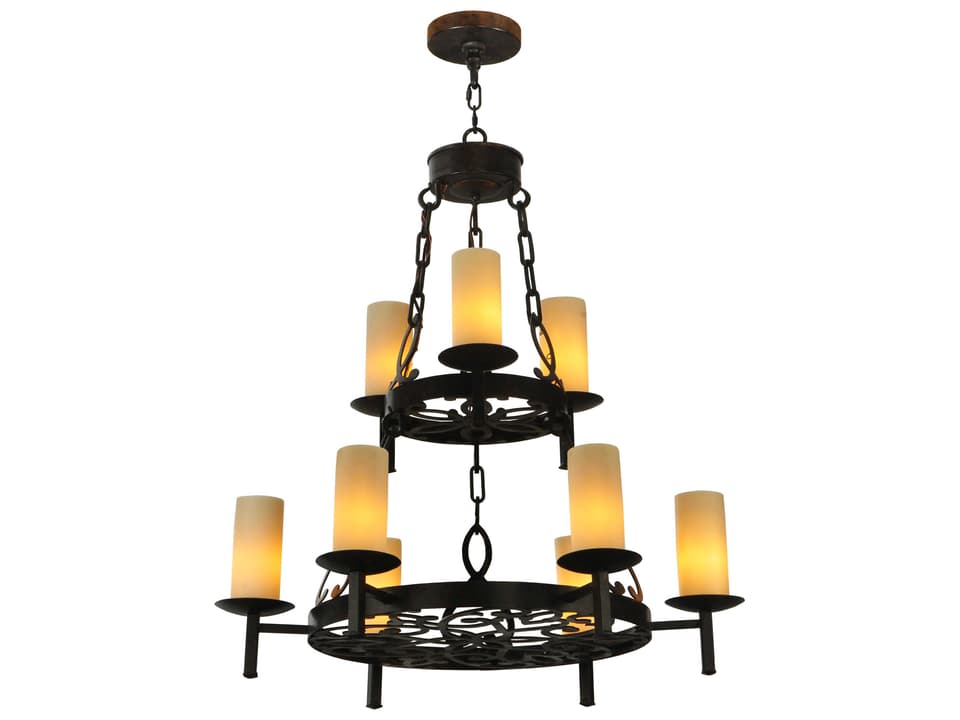Newcastle 9-Light Round Tiered Chandelier with Coffee Bean Finish and Brown Glass