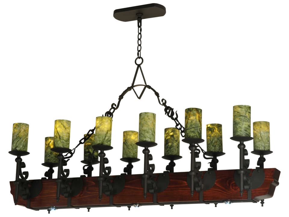 Tudor 15-Light Green Jadestone Wrought Iron Chandelier
