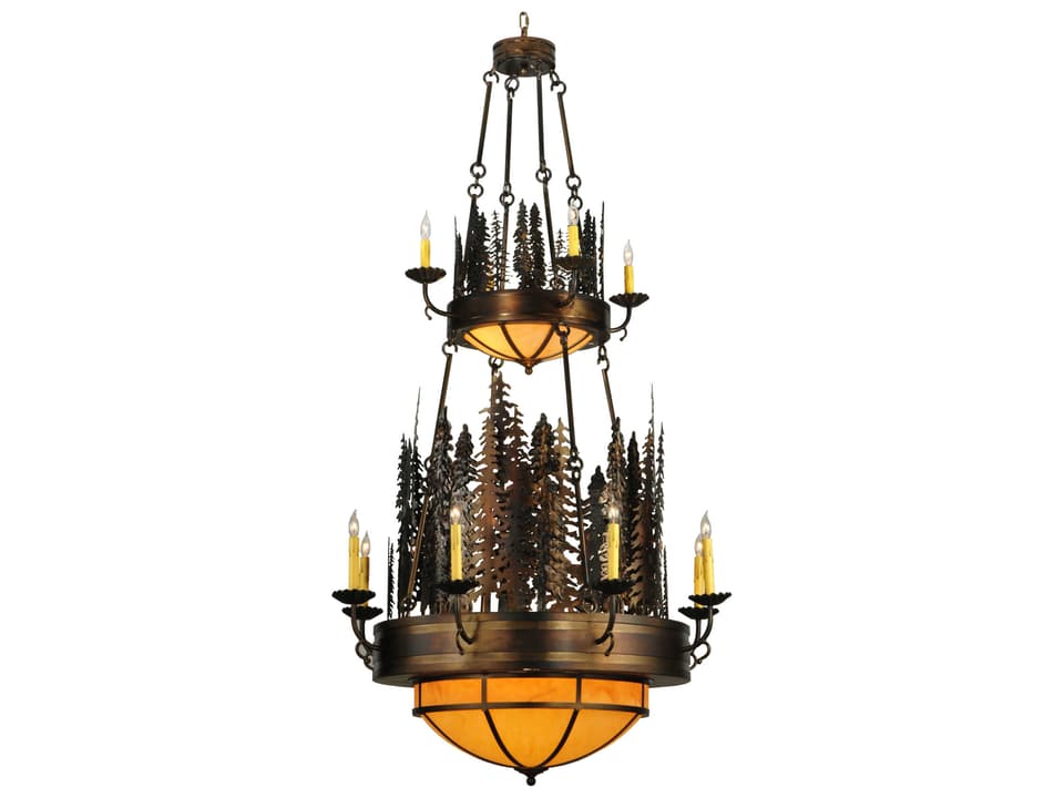 Walden Pine 17-Light Tiered Candelabra Chandelier in Burnished Copper