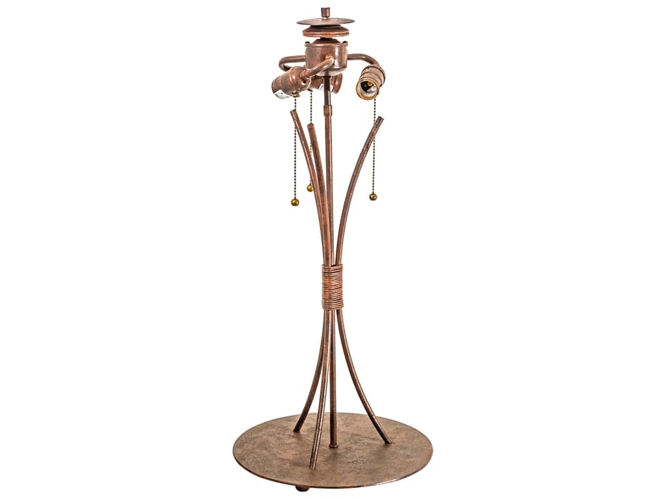 Wrought Iron Serpentine Curved Arm 3-Light Table Lamp Base in Rusty Nail