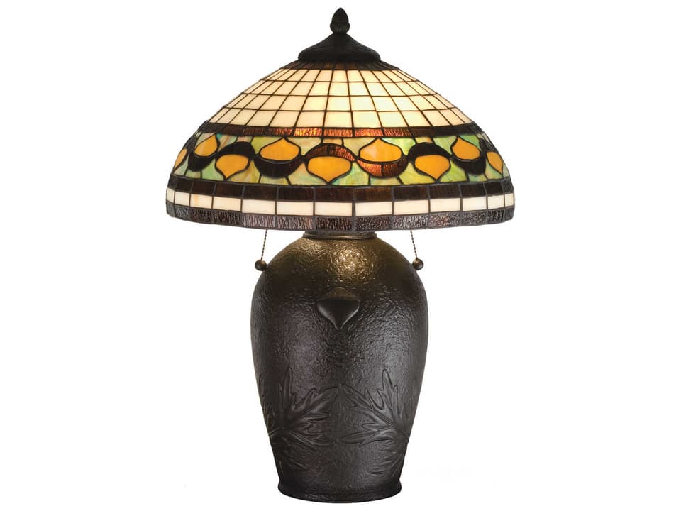 Tiffany 2-Light Tiffany Acorn Table Lamp in Warm Mahogany Bronze
