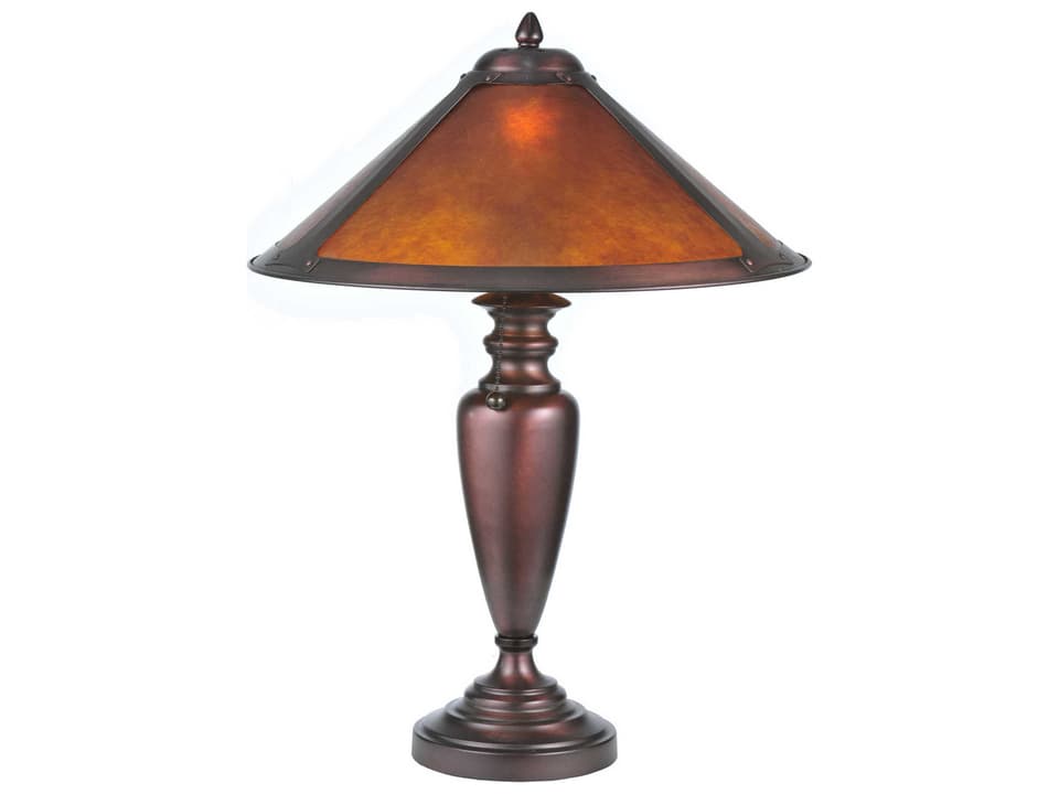 Tiffany Sutter 1-Light Amber Mica Table Lamp in Mahogany Bronze