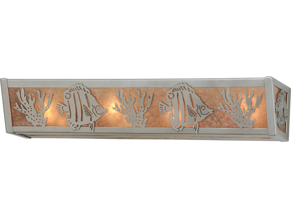 Rustic 4-Light Nickel Vanity Light with Tropical Fish Mica Panels