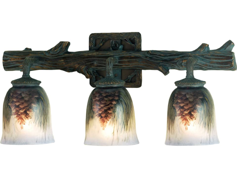 Tiffany Pinecone 3-Light Rustic Lodge Vanity Light in Natural Pine Tree