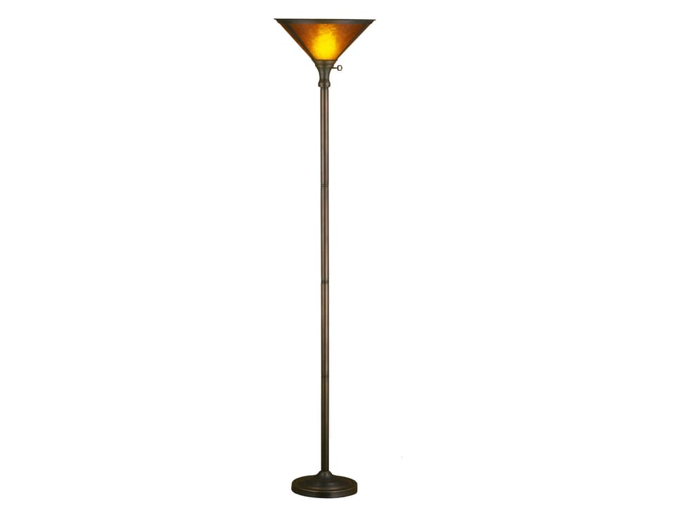 Tiffany Sutter 1-Light Torchiere Floor Lamp in Mahogany Bronze with Amber Mica Shade