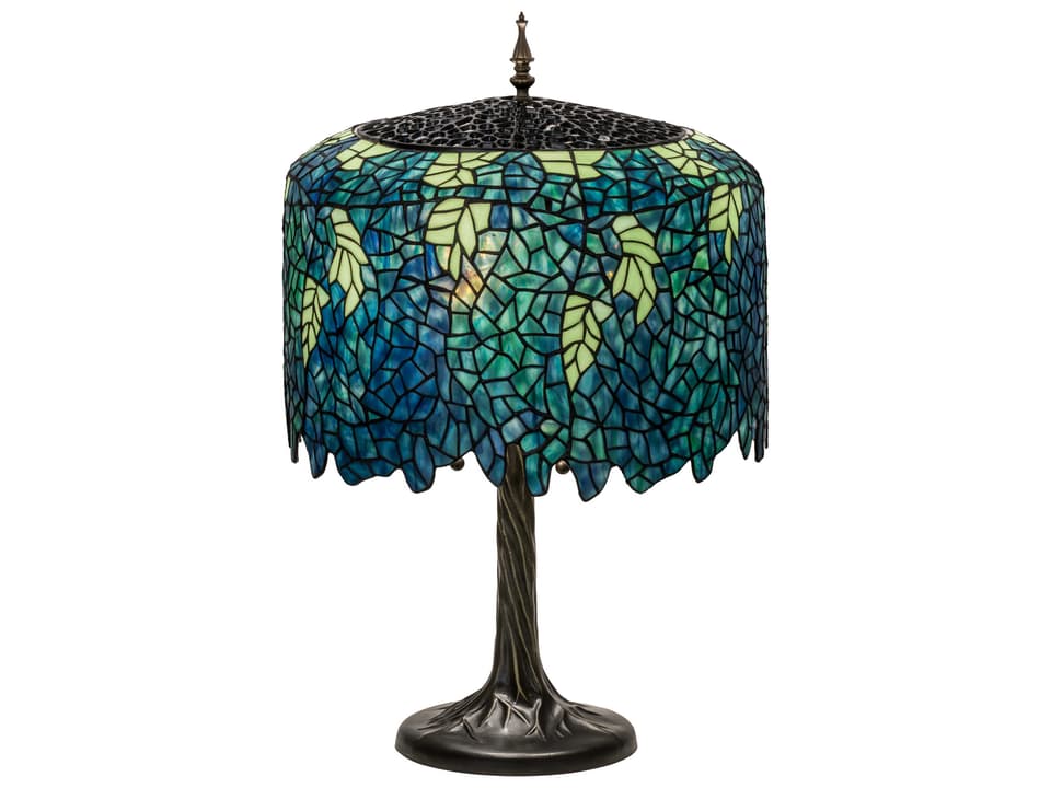 Tiffany 2-Light Wisteria Stained Glass Table Lamp in Mahogany Bronze