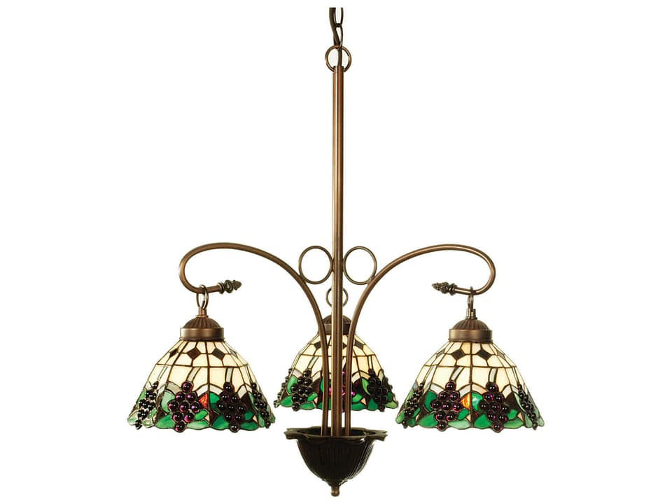 Tiffany 3-Light  Grape Chandelier in Bronze with Tiffany Glass
