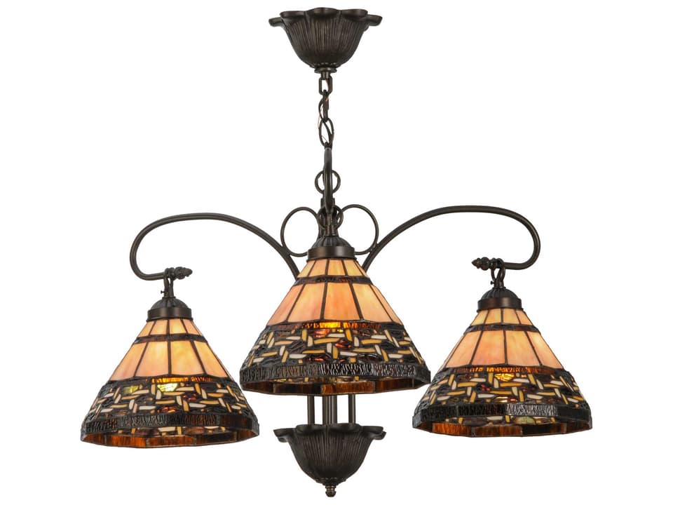 Tiffany Ilona 3-Light Chandelier in Mahogany Bronze with Stained Glass Shade