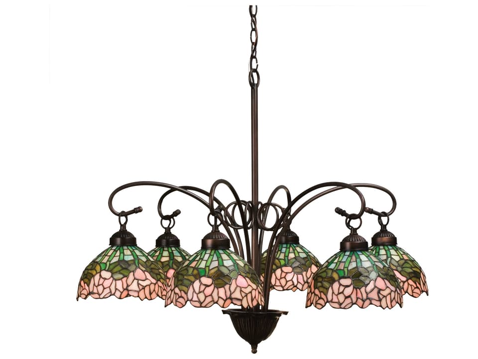 Tiffany Cabbage Rose 6-Light Chandelier in Mahogany Bronze