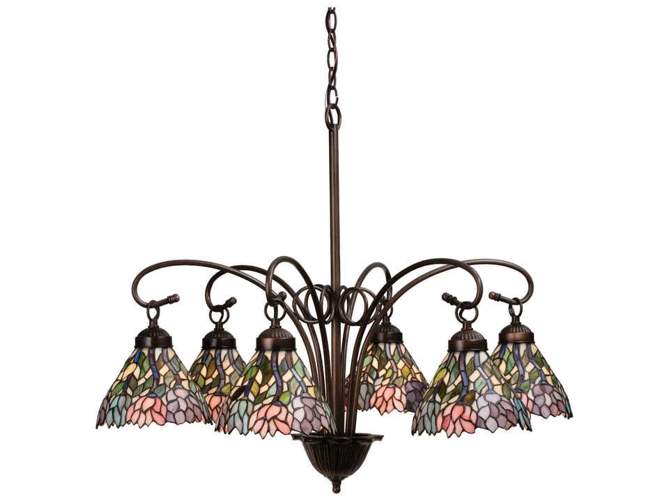 6-Light Wisteria Tiffany Chandelier in Mahogany Bronze Finish
