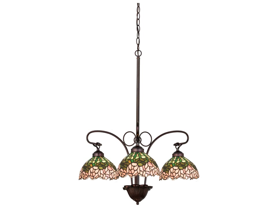 Tiffany Cabbage Rose 3-Light Chandelier in Mahogany Bronze