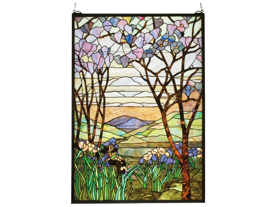 Tiffany Magnolia and Iris Stained Glass Window Panel Multicolor