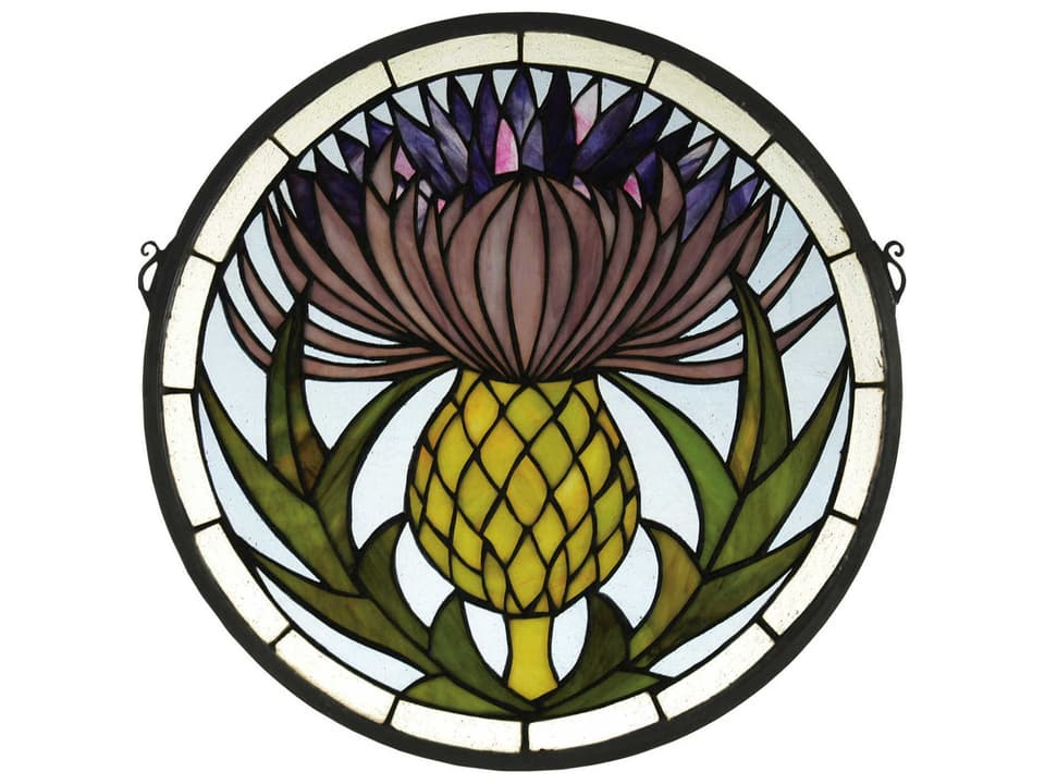 Tiffany Thistle Stained Glass Window Multicolored Art Nouveau Panel