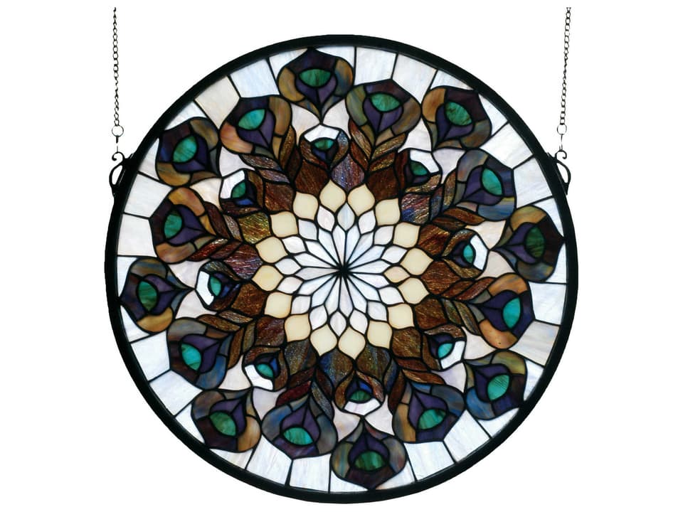 Tiffany Peacock Feather Medallion Stained Glass Window Panel