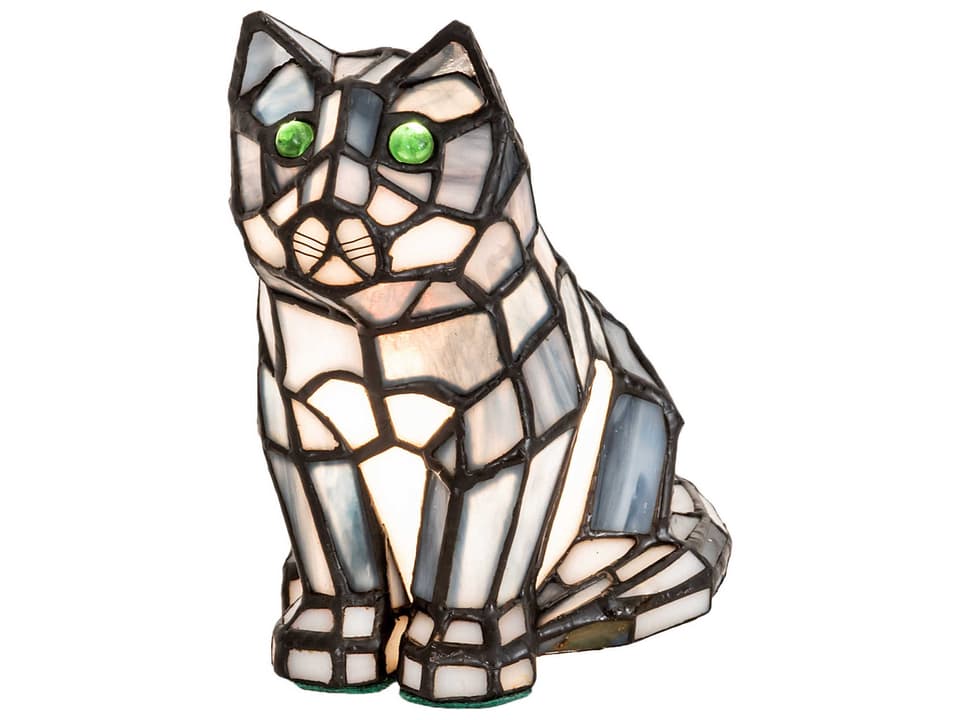 Tiffany Grey Tabby Cat Stained Glass Accent Table Lamp