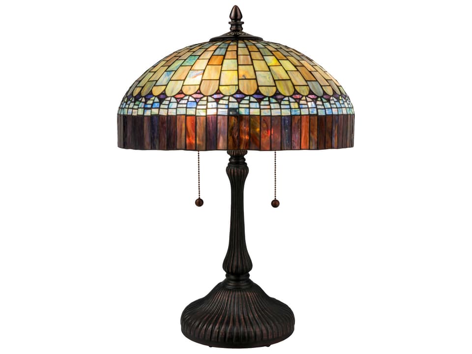 Tiffany Candice Stained Glass Table Lamp in Amber Green Purple