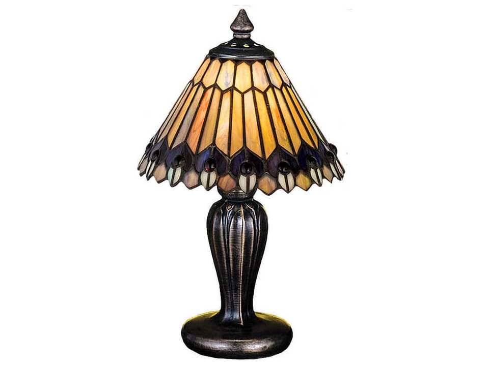 Tiffany Jeweled Peacock Stained Glass Accent Table Lamp with On Off Switch