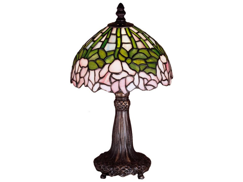 Tiffany Cabbage Rose 1-Light Mini Table Lamp in Mahogany Bronze