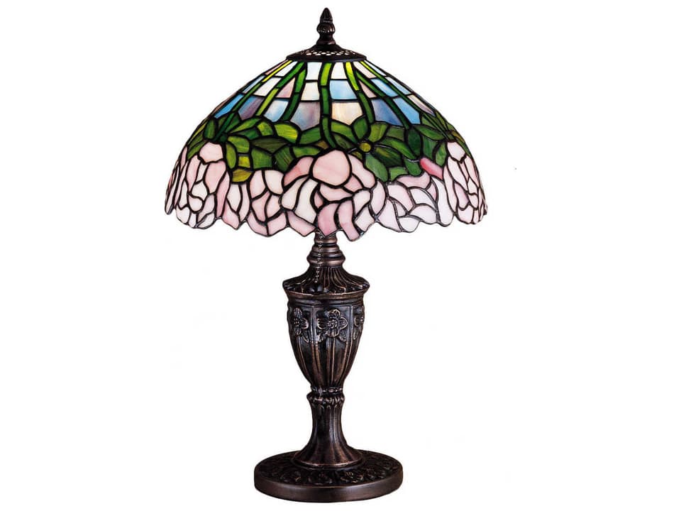Tiffany Cabbage Rose 1-Light Accent Table Lamp Purple Blue Pink