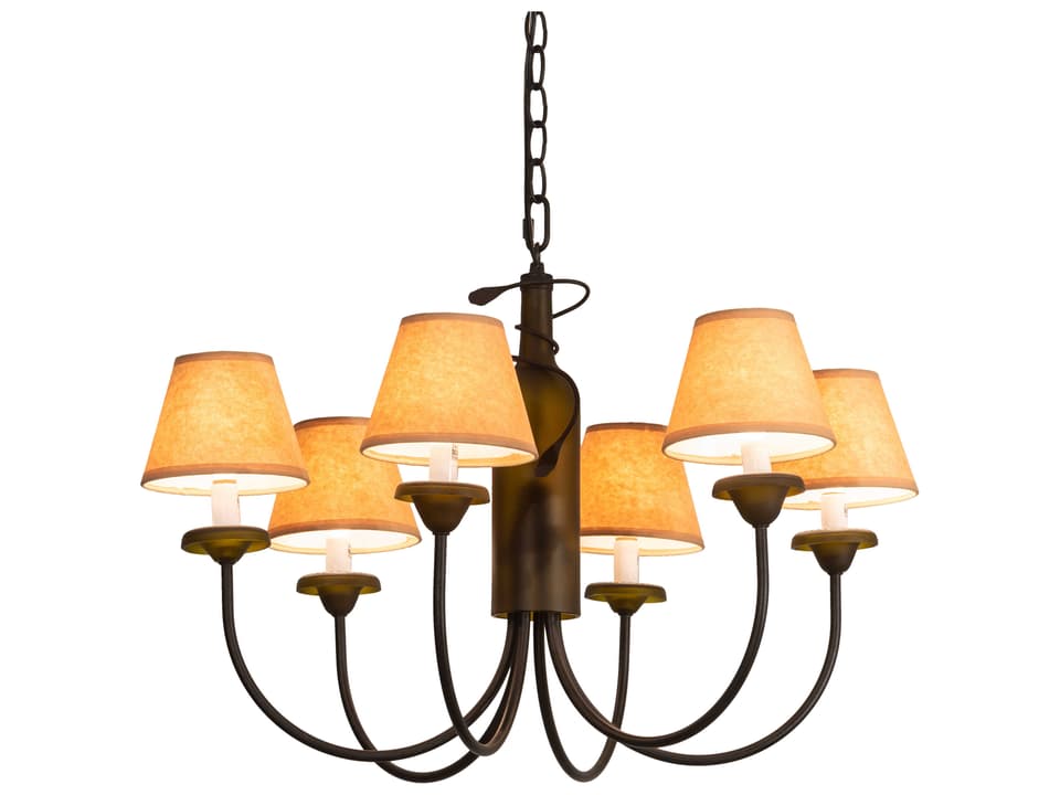 Tuscan Vineyard 6-Light Empire Chandelier in Textured Black with Amber Shades