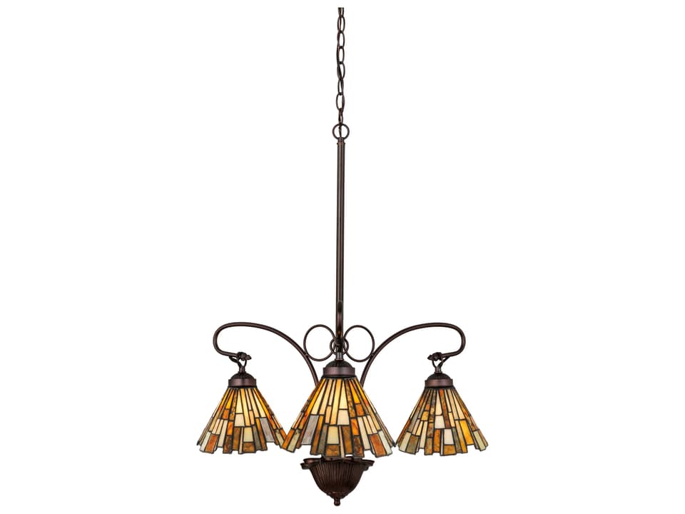 Victorian 3-Light Jeweled Basket Tiffany Chandelier in Mahogany Bronze