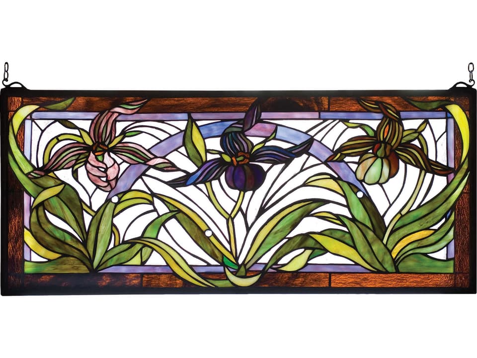 Tiffany Lady Slippers Stained Glass Window Panel Multicolored with Brass Frame