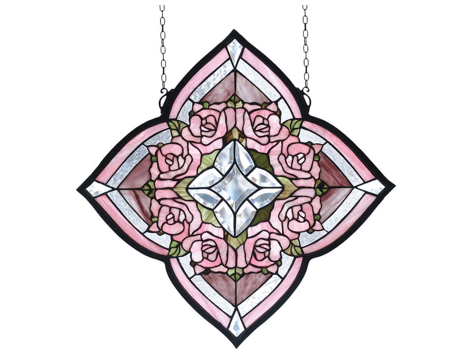 Lighting Ring of Roses Victorian Stained Glass Window Panel