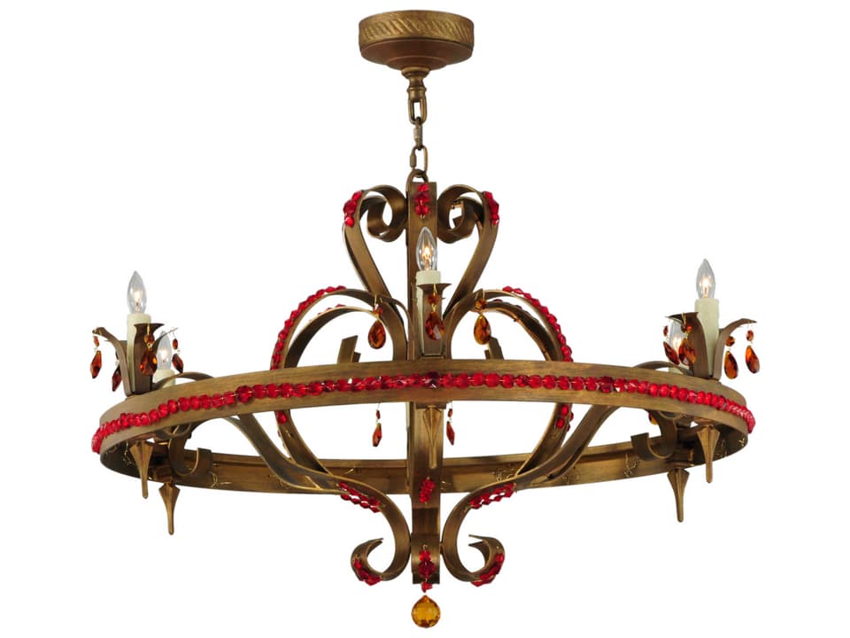 Victorian 6-Light Green Crystal Candelabra Round Chandelier in Cortez Gold