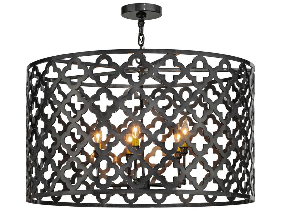 Victorian 5-Light Black Clover Drum Pendant in Black Chrome