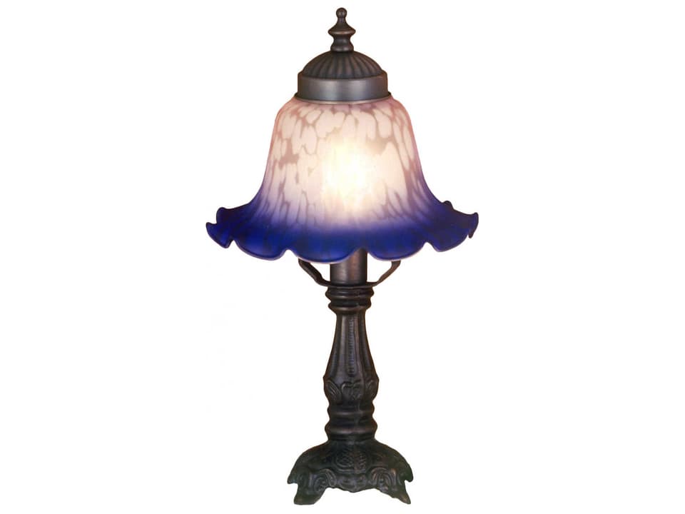 Tiffany Bell Mini Table Lamp Pink Blue Mottled Glass Mahogany Bronze