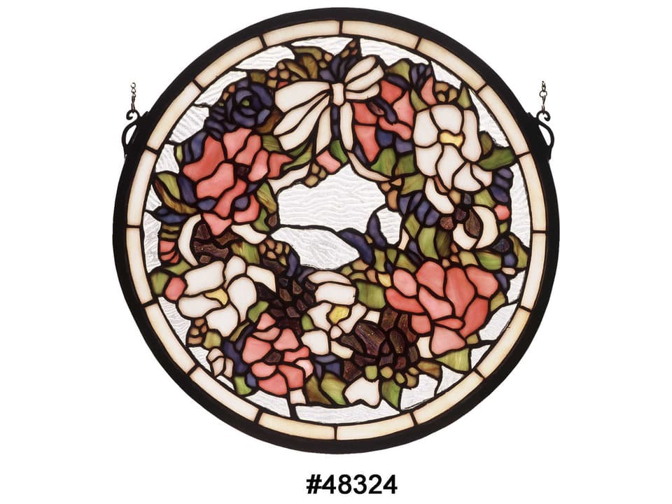 Wreath & Garland Medallion Stained Glass Window