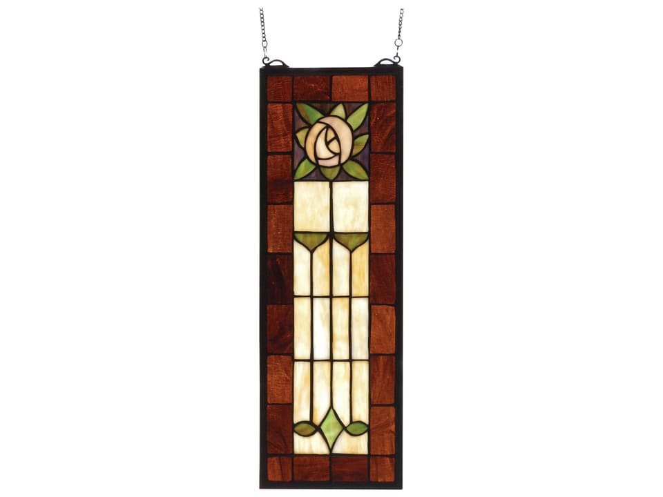 Tiffany Pasadena Rose Stained Glass Window Panel Plum Rose Floral Design