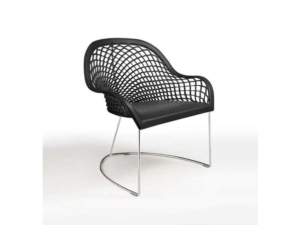Guapa Black Leather Accent Chair with Chrome Sled Base and Woven Design