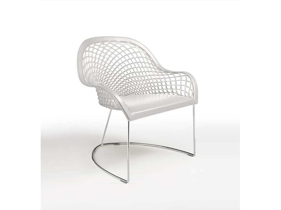 Guapa White Leather Accent Chair with Chrome Sled Base