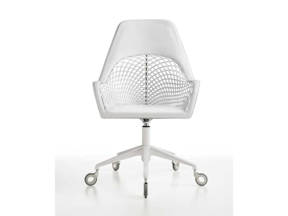 Guapa DPA Adjustable Swivel Office Chair in White Hide Leather