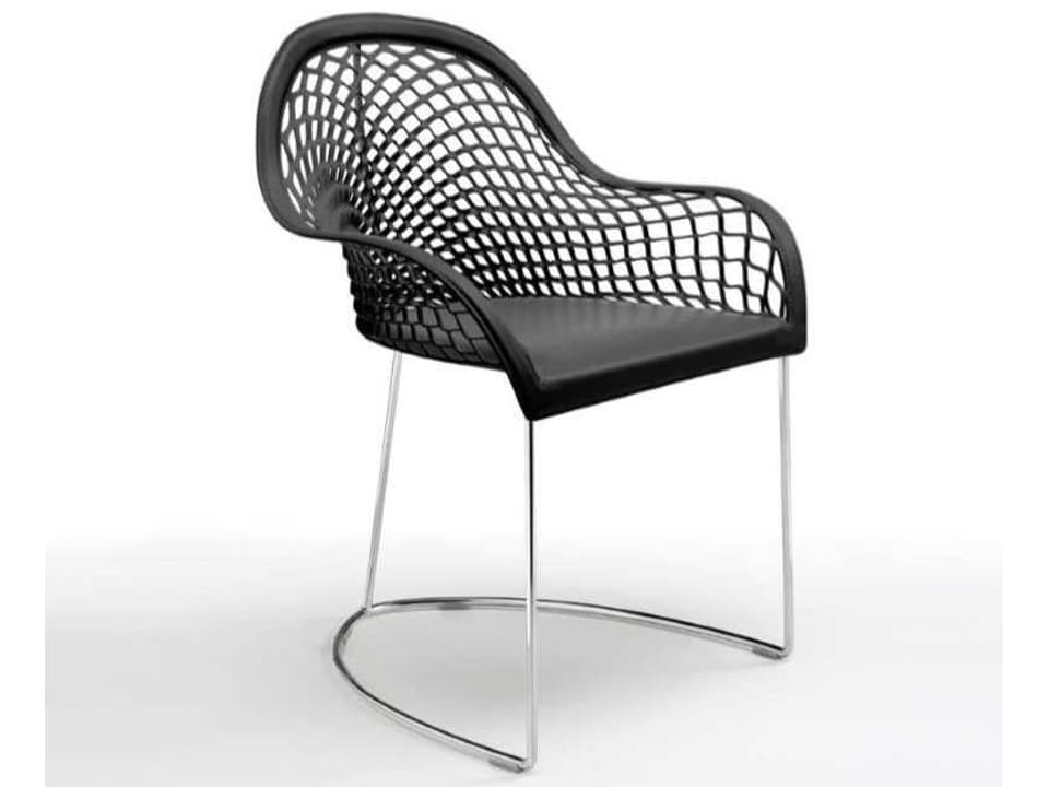 Guapa Leather Upholstered Arm Dining Chair Black Chrome Base