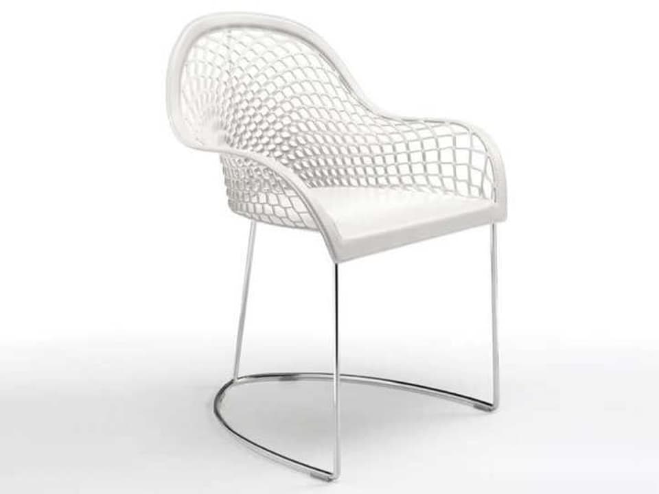 Guapa Leather Arm Dining Chair with Chrome Sled Base
