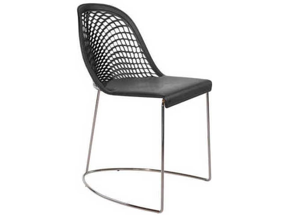 Guapa Leather Upholstered Side Dining Chair in Black with Chrome Base
