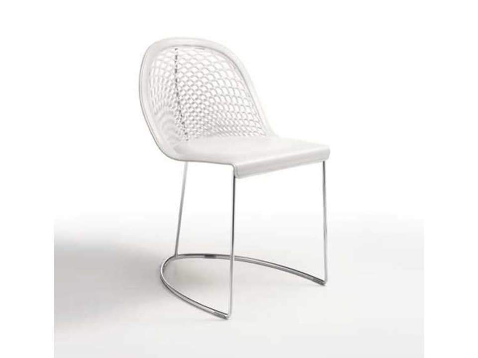 Guapa S Leather Upholstered Side Dining Chair in White and Chrome