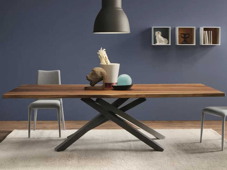 Pechino 98-Inch Rectangular Walnut Dining Table with Graphite Steel Base