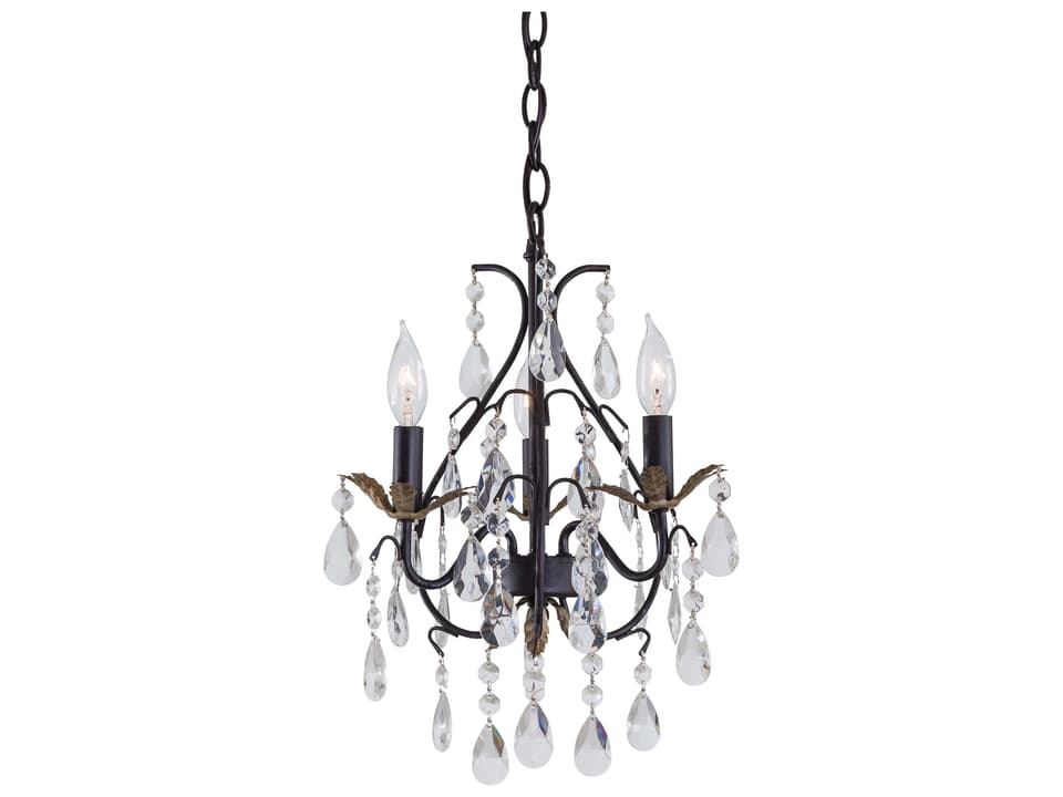 3-Light Bellasera Mini Chandelier in Castlewood Walnut with Silver Highlights