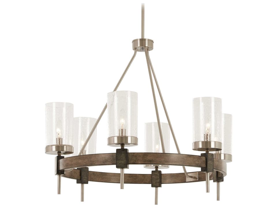 6-Light Bridlewood Chandelier in Stone Grey and Brushed Nickel