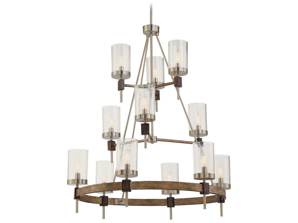 12-Light Bridlewood Chandelier in Stone Grey with Brushed Nickel