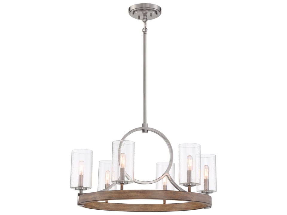 Country Estates 6-Light Chandelier in Sun Faded Wood and Brushed Nickel