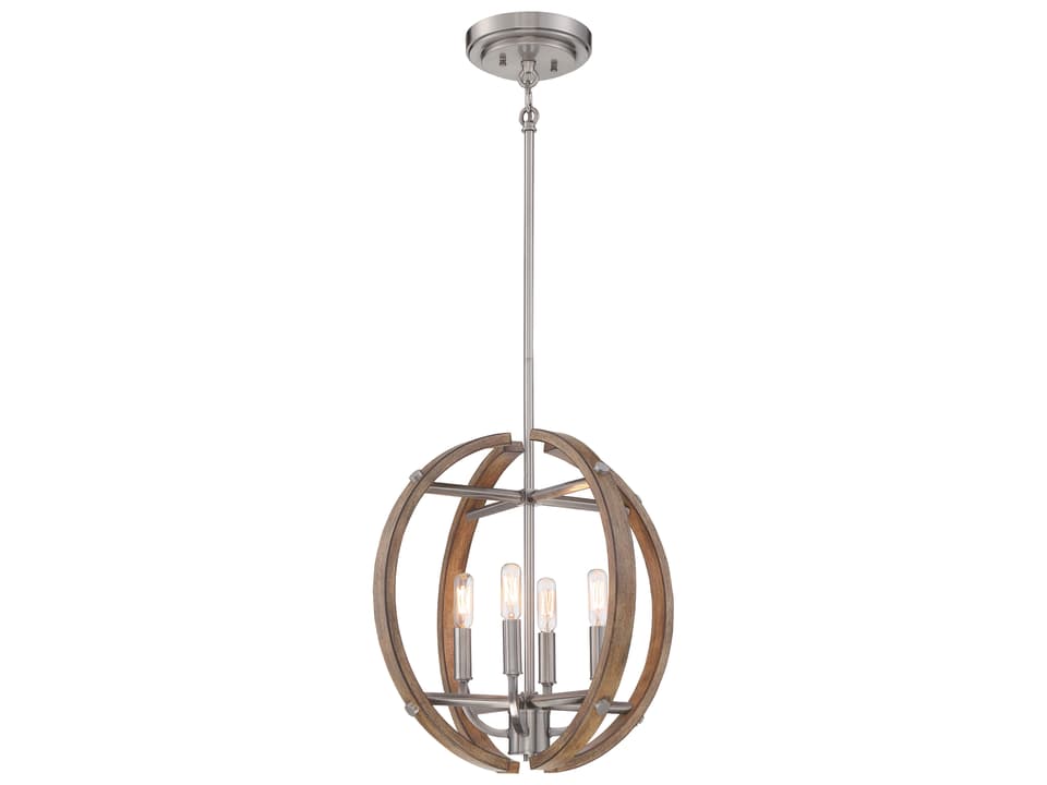 Country Estates 4-Light Sun Faded Wood Brushed Nickel Brown Globe Linear Chandelier