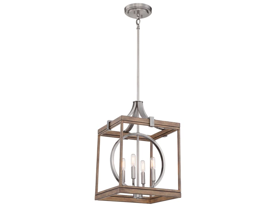 Country Estates 4-Light Sun Faded Wood Brushed Nickel Brown Candelabra Linear Chandelier