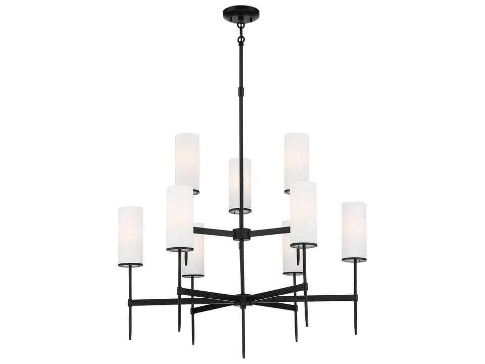 Minka-Lavery 9-Light First Avenue Chandelier in Coal with Etched White Glass
